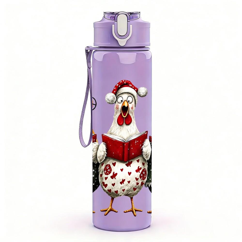 1PC Three Hen With Hat Farm 750ml Color Plastic Sports Water Bottle Leakproof Flip Straw Lid Suitable for Sports Office Home Use