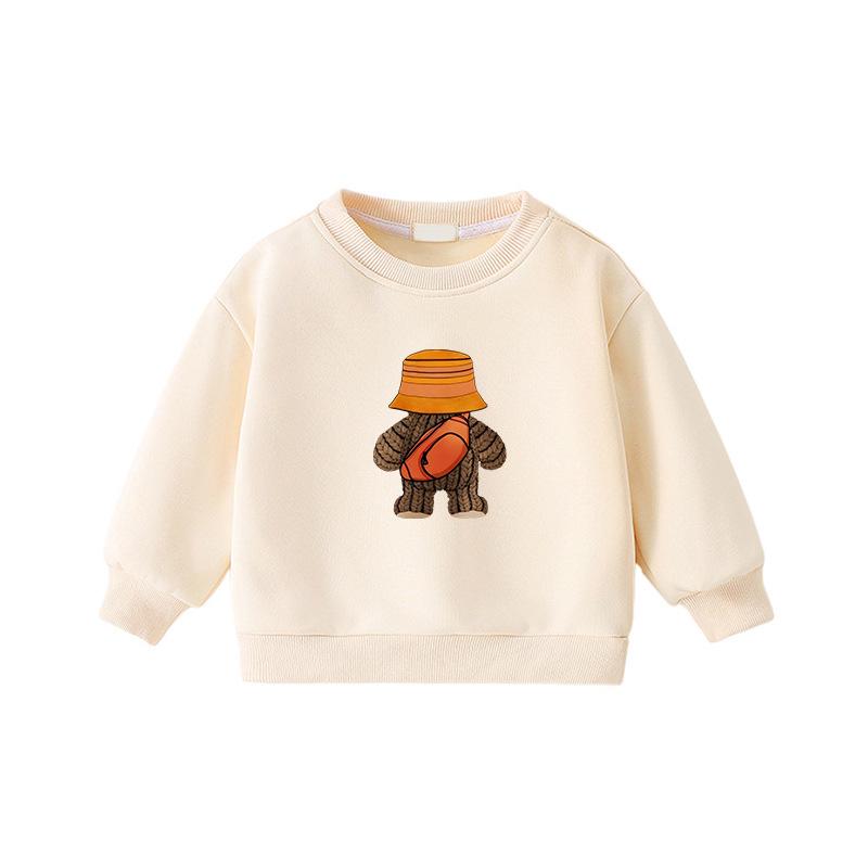 Kids  Cartoon Bear Pullover Hoodie - Unisex Long Sleeve Round Neck 150 cm
