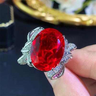 Ring Jewelry High Sense Red Corundum Blue Spinel Opening Luxury Fashion Court Style