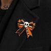 Thickened Metal Brooch Pin, Enamel Skull Bow Design Brooch, Halloween Style Snap-On Bright Color Pin Badge for Backpacks Collars Hats Holiday