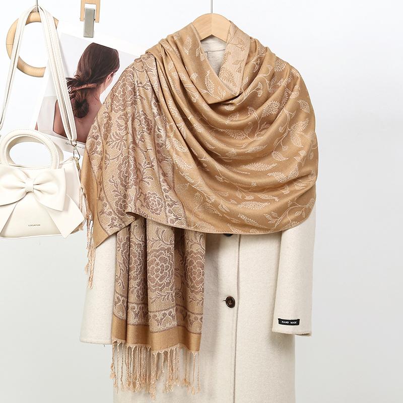 Paisley Pashmina Shawl Scarf Women Jacquard Cashew Printed Scarves Flowers Borders Female Tassel Blanket Wraps Ethnic Shawls