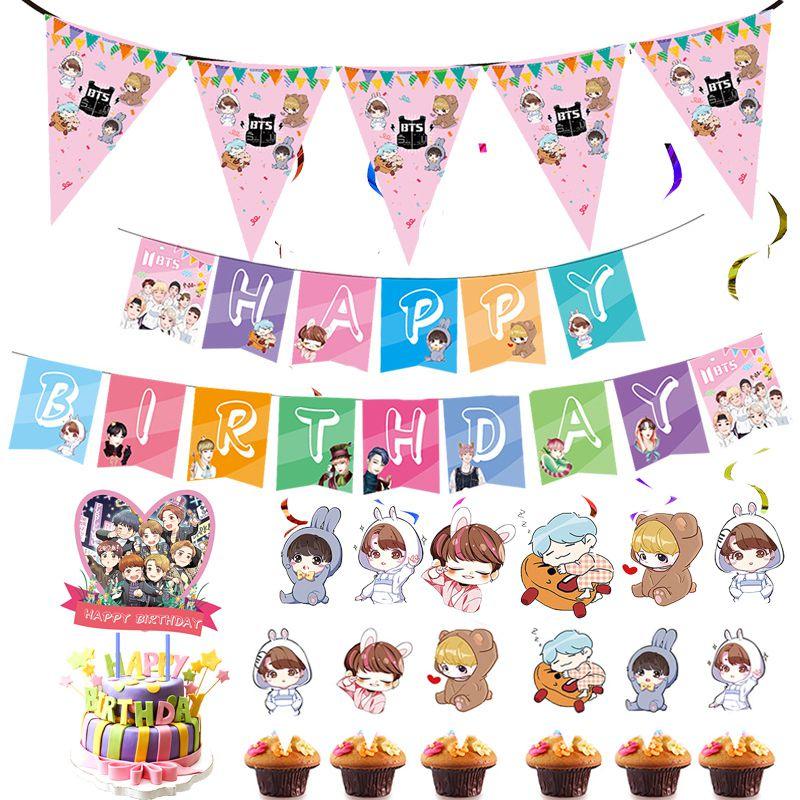 Vibrant Bts Bangtan Boys Birthday Party Supplies Decor With Happy Birthday Banner And Cake Topper