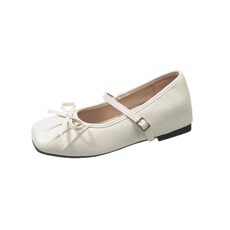 Mary Jane shoes women's 2025 new spring and summer French silver light mouth single shoes square head flat heels beautiful small leather shoes