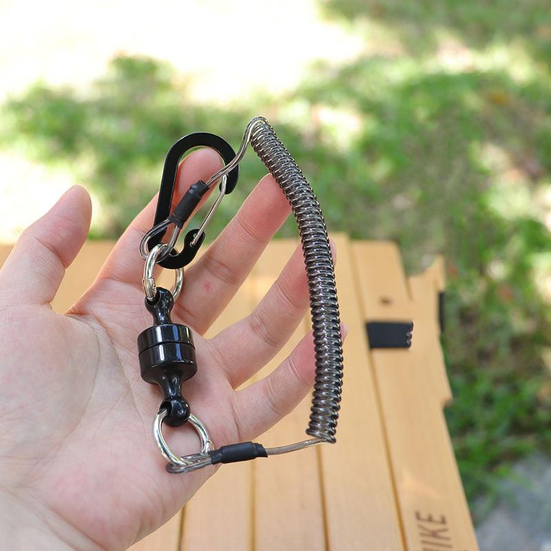Magnetischer Netzfreigabehalter Mit Spiralkordel Fliegenfischerwerkzeuge Starker Magnet Karabiner Schnelles Schloss Anti-Drop Seil Zubehör