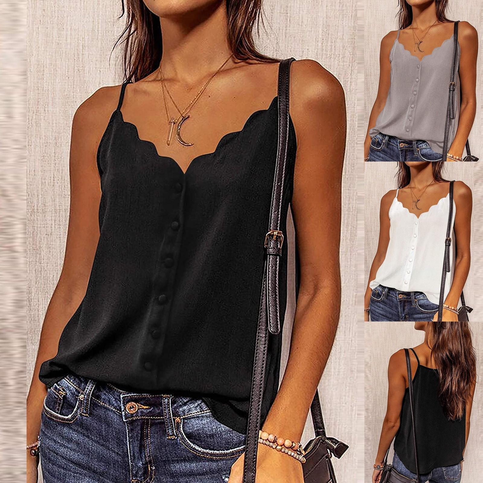 

Women s Fashion Casual Comfortable Lace V-Neck Button Hundred Camisole Tops