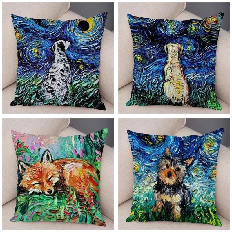 Colorful Pet Shepherd Dog Cushion Cover Pillow Case Pillow Covers Decor Oil Painting Cartoon Animal  Pillowcase 45x45