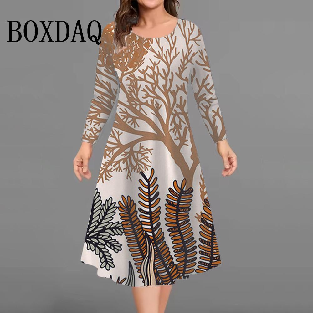 Vintage Flowers 3D Print Dresses For Women Autumn Winter Long Sleeve Large Size Dress Casual Loose Plus Size Clothing