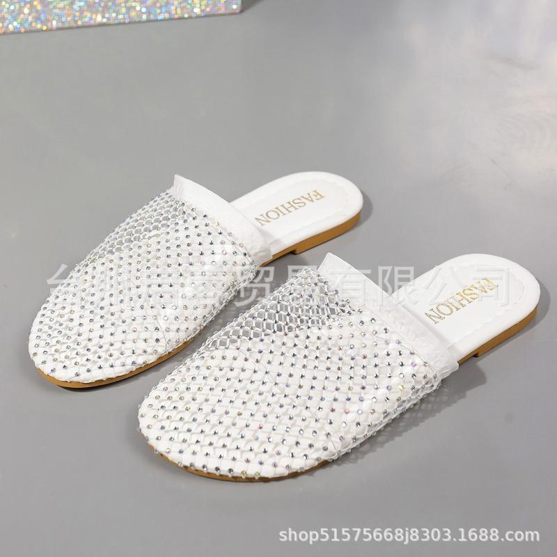 Large Size Low-heeled Fishnet Socks Slippers Women's New Feng Shui Diamond Sandals Women's