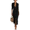 Women's Long-sleeved Elegant Casual Tie-waist Button-down Shirt Dress