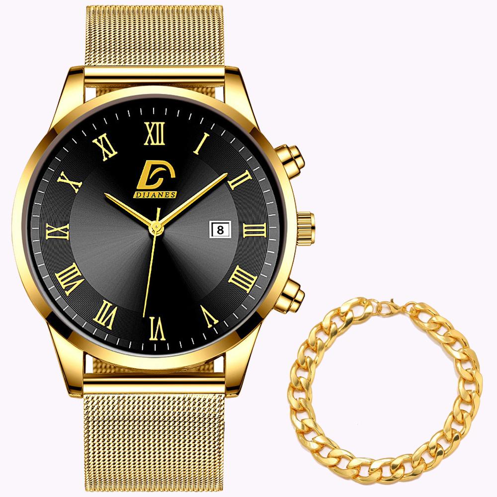 Módní pánské hodinky pro volný čas Pánské náramkové hodinky z nerezové oceli se síťovinou náramkové hodinky křemenné hodinky set pánské datumové hodiny