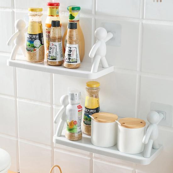 Mini Figures Storage Rack Cartoon Wall-Mounted Organizer Punch-Free Wall Storage Shelf for Kitchen Bathroom Living Room