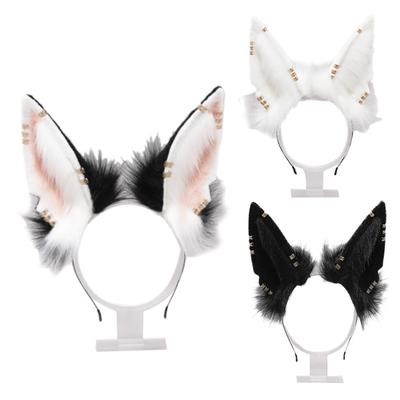 Diadème en Peluche Lolita Oreilles de Loup Headwear avec Anneau Métallique Bandeau Poilu Mignon Anime Déguisement Accessoires Cosplay