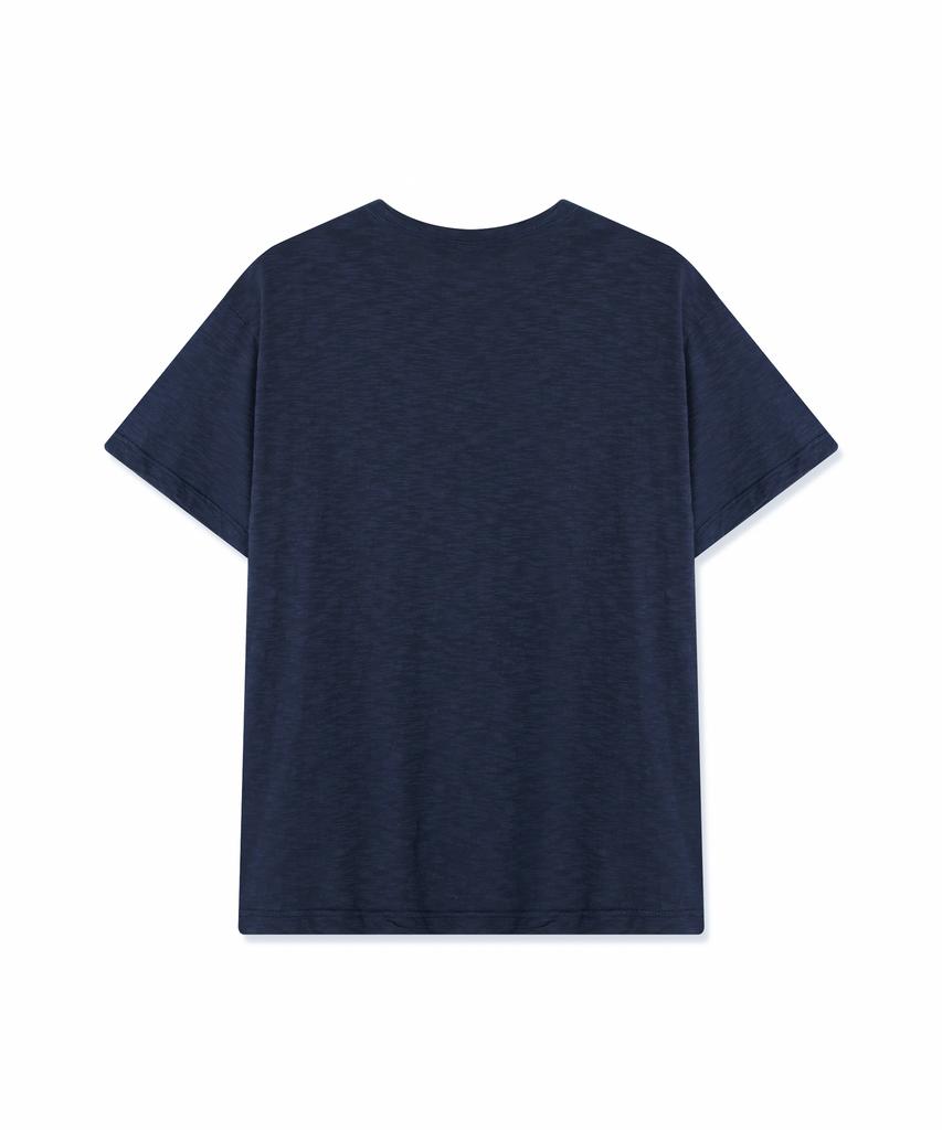 PSSHOPPER [Refurbished] Semi-Crop Slub Vintage Short Sleeve T-Shirt [Navy]