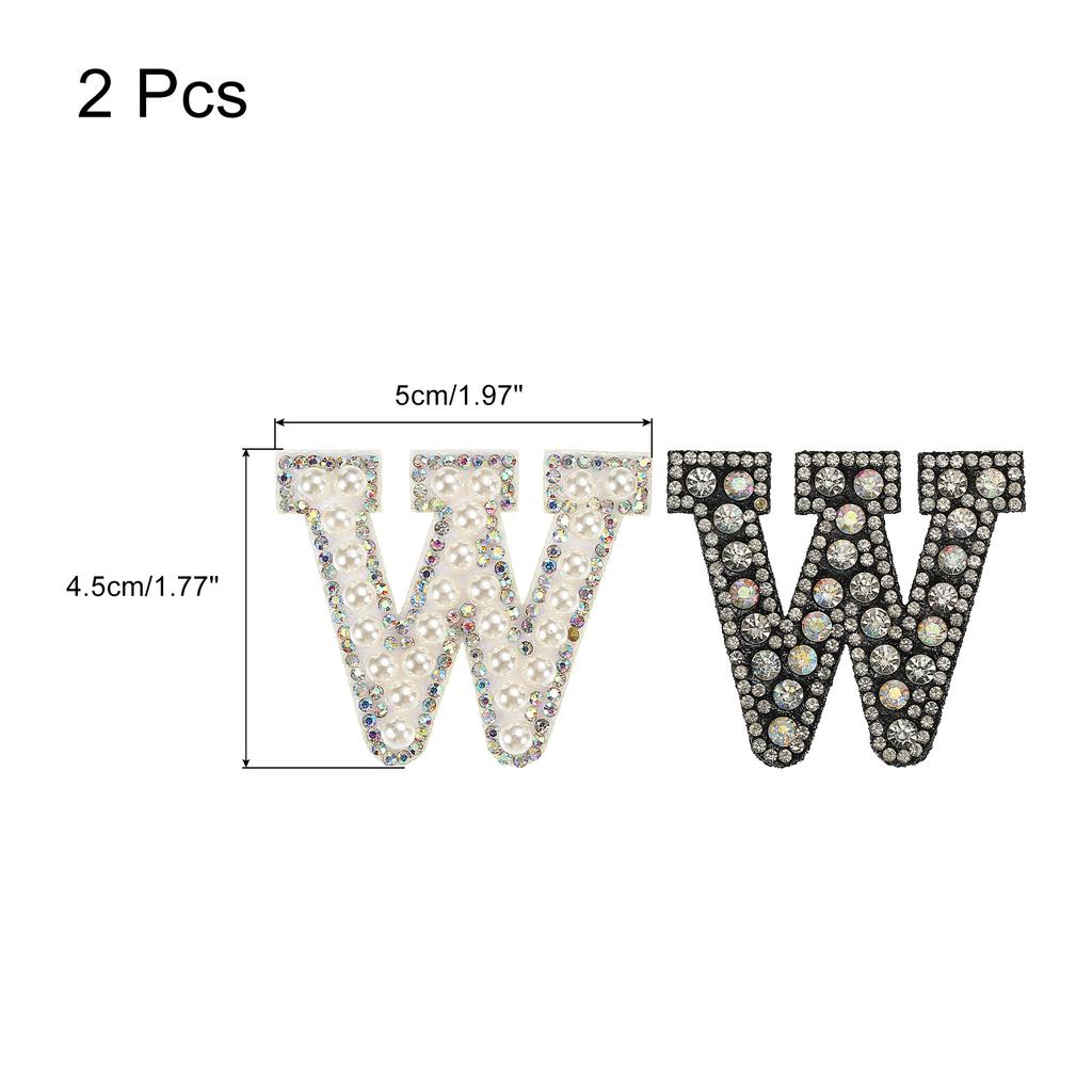 2pcs Iron On Patch Decorative Glitter Pearl Applique Rhinestone English Letter for Clothes Applique DIY Handmade Bag Hat Jeans