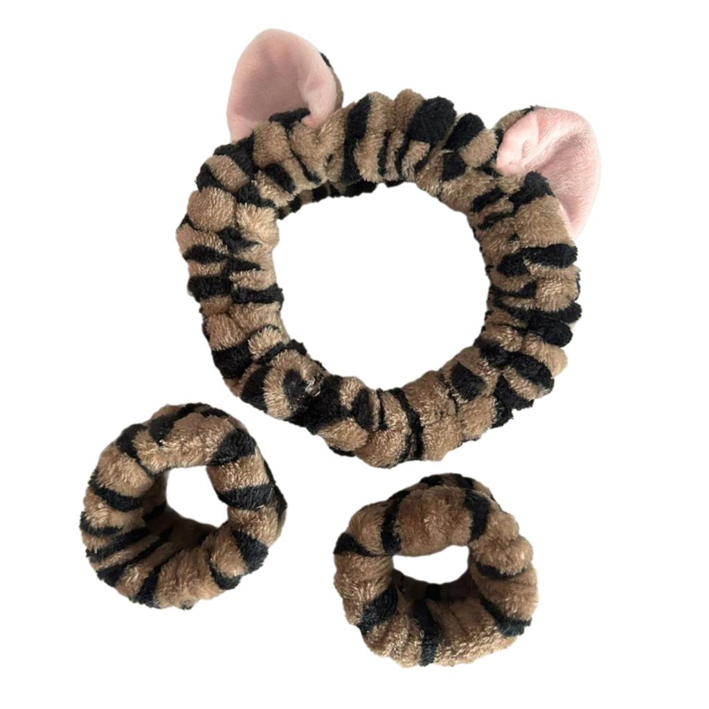3PCS/Set Lovely Kitten Ear Wristband Hairband Set Women Girls Wash Face and Make up Plush Wristband Headbands