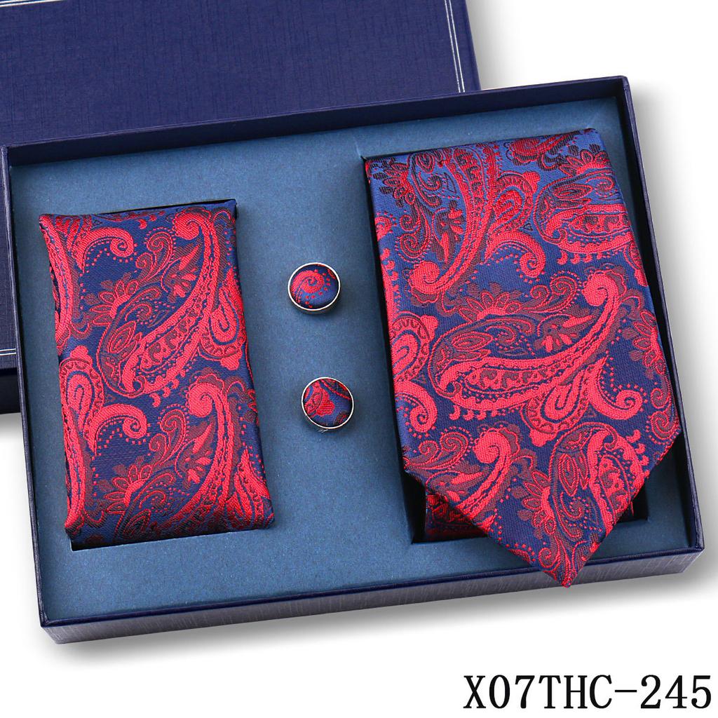 Tie Square Cufflinks 3-Piece Suit Retro Striped Hand Tie High-End Gift Box Set