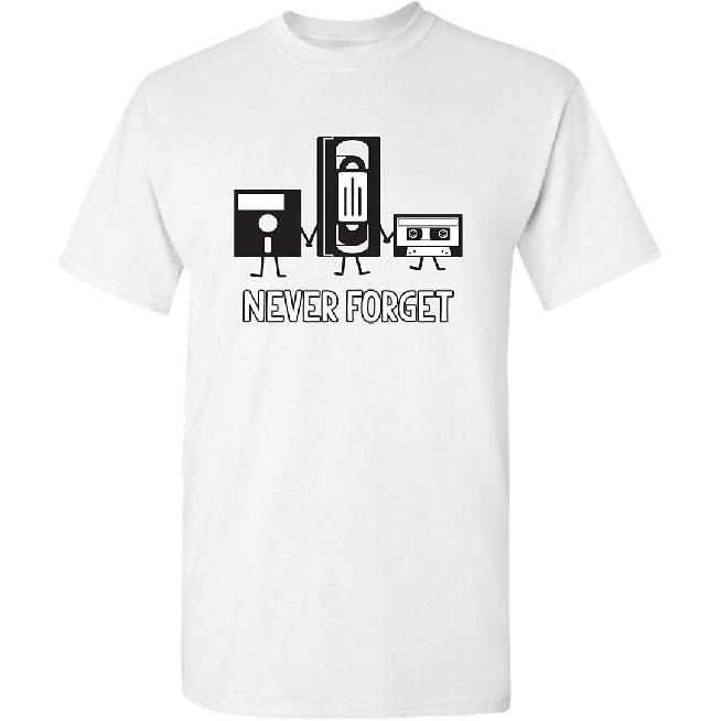 Never Forget Shirt Retro Floppy Disk VHS Cassette Funny Graphic Unisex Tee