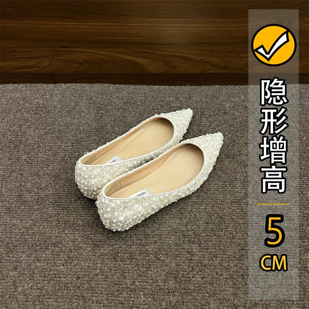 French pointed high heels spring and autumn retro evening small fragrant single shoes black temperament with skirt sequins women's shoes