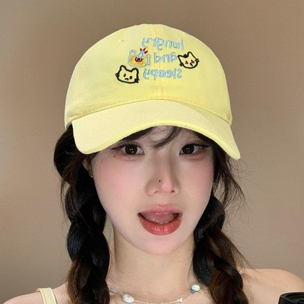 Cotton Letter Baseball Cap Embroidery Snapback Cap Fashion Cat Peaked Cap  Teenagers