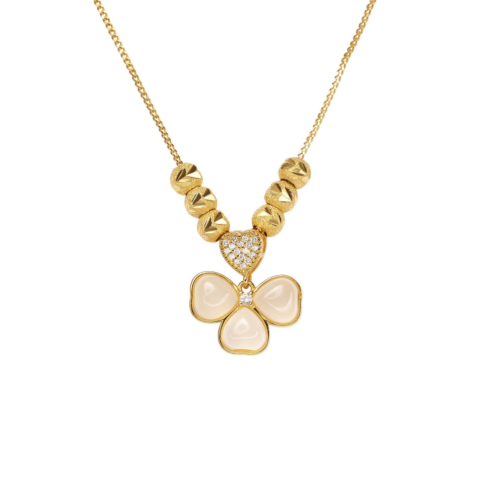 

Серебряное ожерелье S925 с тремя лепестками травы, женское, нишевый дизайн, цепочка с чувством темперамента, подвеска в форме сердца из натурального халцедона с четырьмя листочками клевера 925 silver золотой