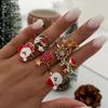Cartoon Drip Santa Elk Ring, Creative Christmas Tree With Diamond Snowflake Opening Ring