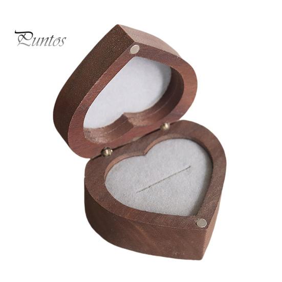 Ring Storage Box Jewelry Heart-Shaped Walnut Wood with Engagement Velvet Padding Smooth Polished Surface Weddings Proposals Case Multi-purpose