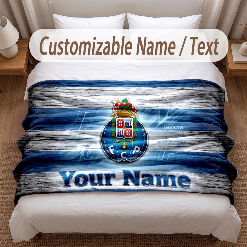 FC Porto bedeckte Flanelldecke mit individuellem Namensschriftzug, weich und warm, als Überwurf für das Schlafzimmer, Weihnachtsgeschenk