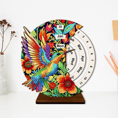 Special Shape Flowers Butterfly Diamond Painting Spinning Calendar Standing Calendar Ornaments Wooden Perpetual Desk Calendar