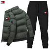 Warme Herren Winter Baumwoll-Jacke und Hose Set mit Stehkragen, bedruckt