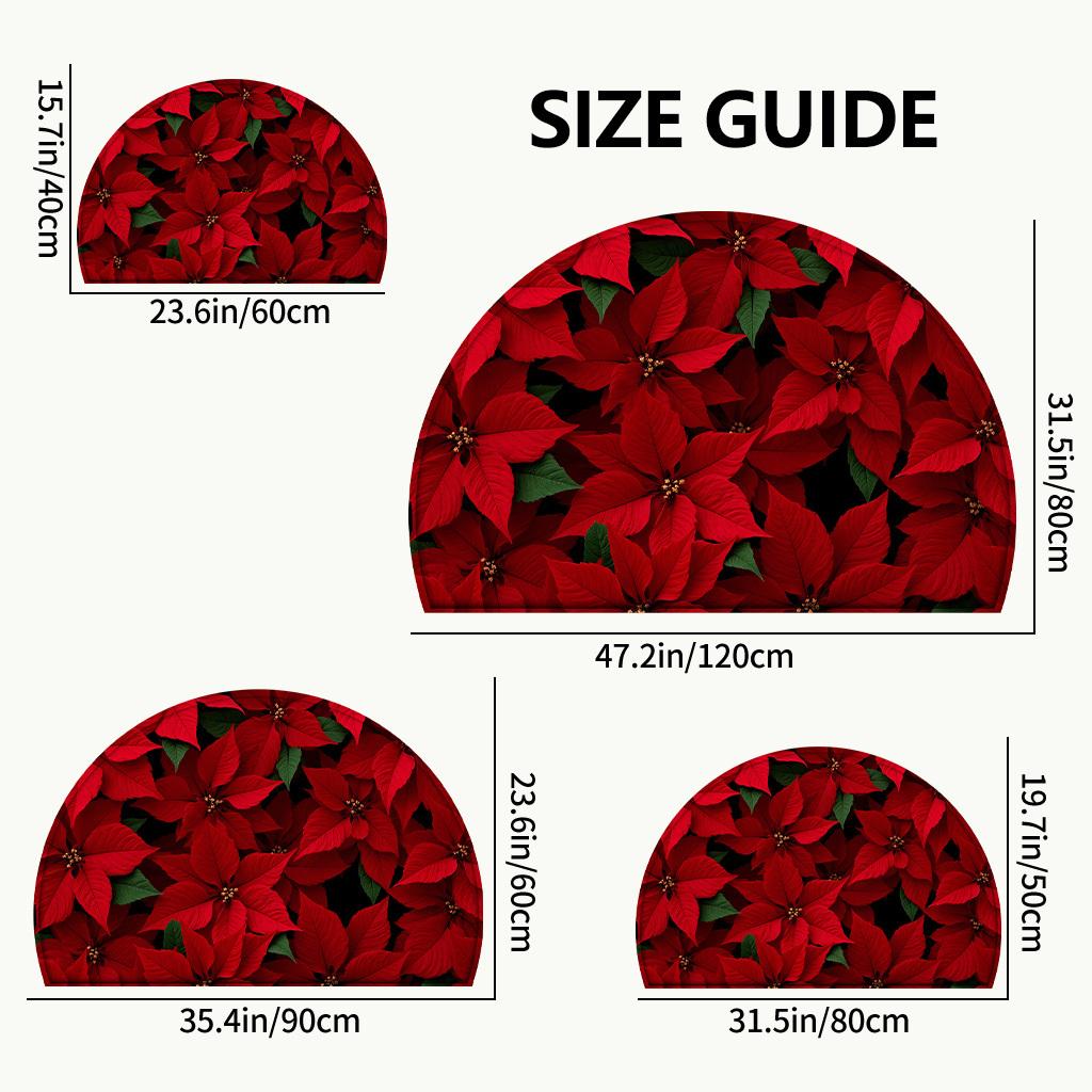 1Pcs Red Poinsettia Semi Circle Welcome Doormat Non-Slip for Outdoor Patio Porch Kitchen Bathroom Entryway Floor Mat