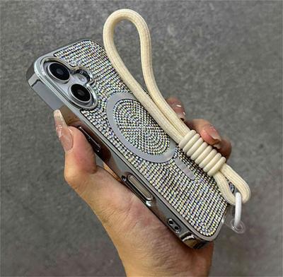 Λουράκι Καρπού Για Ασύρματη Φόρτιση Magsafe Θήκη με Γκλίτερ Στρας Διαμάντι Για iPhone 15 11 12 13 14 16 Pro Max Plus Μαγνητικό Κάλυμμα