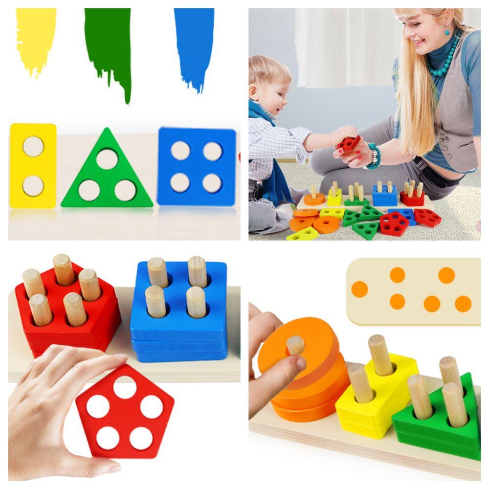 Colorful Recognition Shape Sorter Wooden Learning Puzzle Toy Wooden Building Blocks For Boys Girls