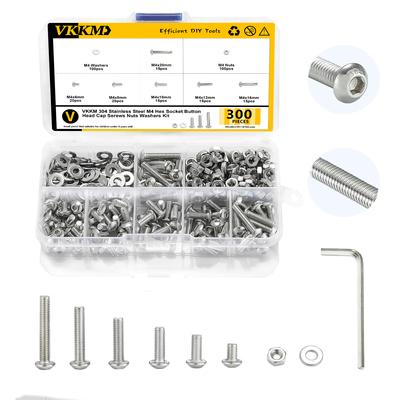 300 Stainless Steel Half Round Head Hexagon Socket Screws Set, M4 Hexagon Head Screws, Washer Nuts