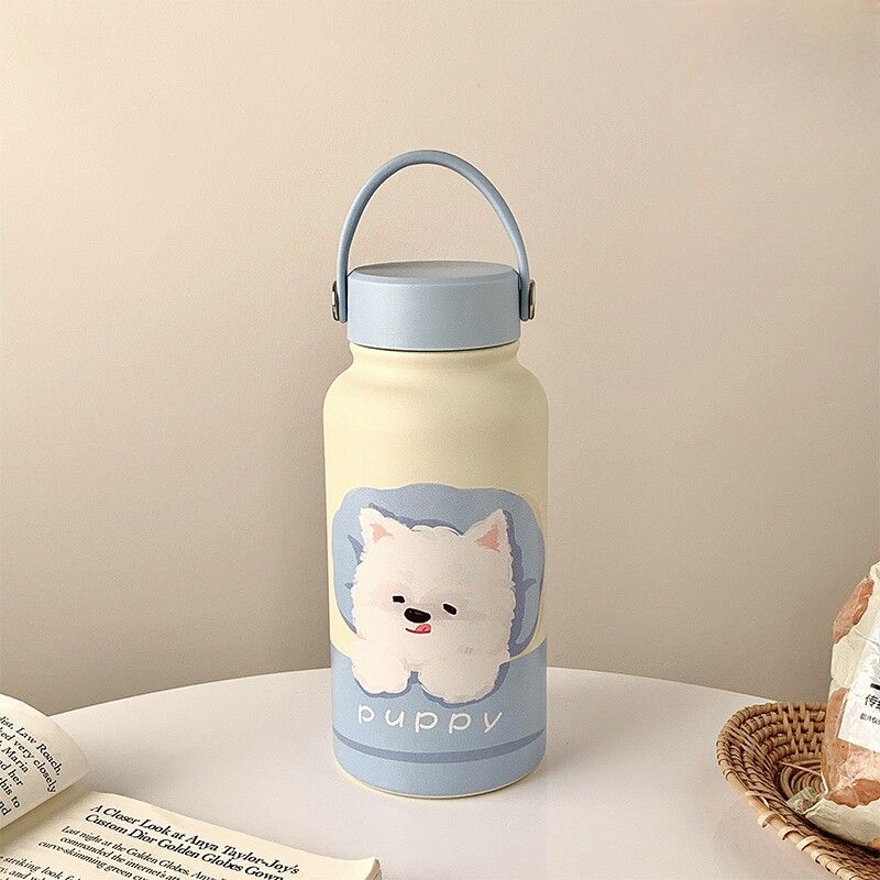 French Michals Keias Cute Cartoon Large-Capacity Thermos Cup for Women, Portable Stainless Steel Water Cup
