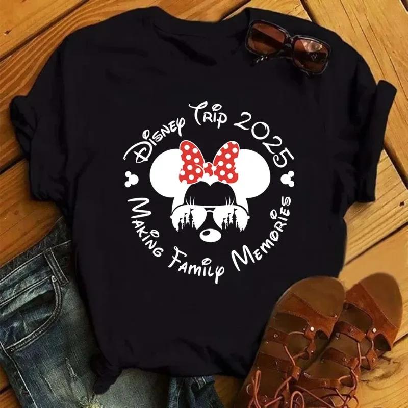 Disney Cartoon 2025 Travel Pattern Printed T-Shirt Summer Women's Casual Tops T-Shirt Fashion Clothing Harajuku Y2k T-Shirt