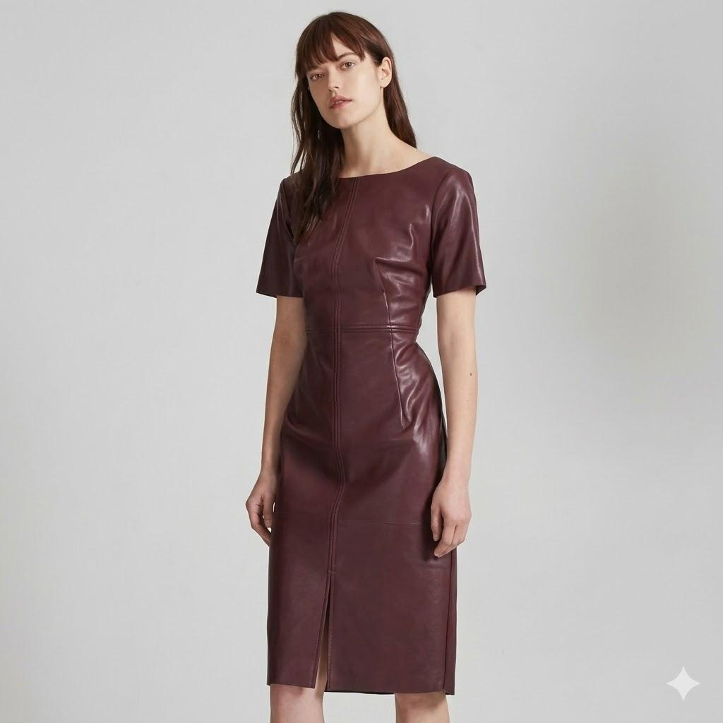 Women s Burgundy Lambskin Leather New Causal Dress Real Soft Party Fashionable S
