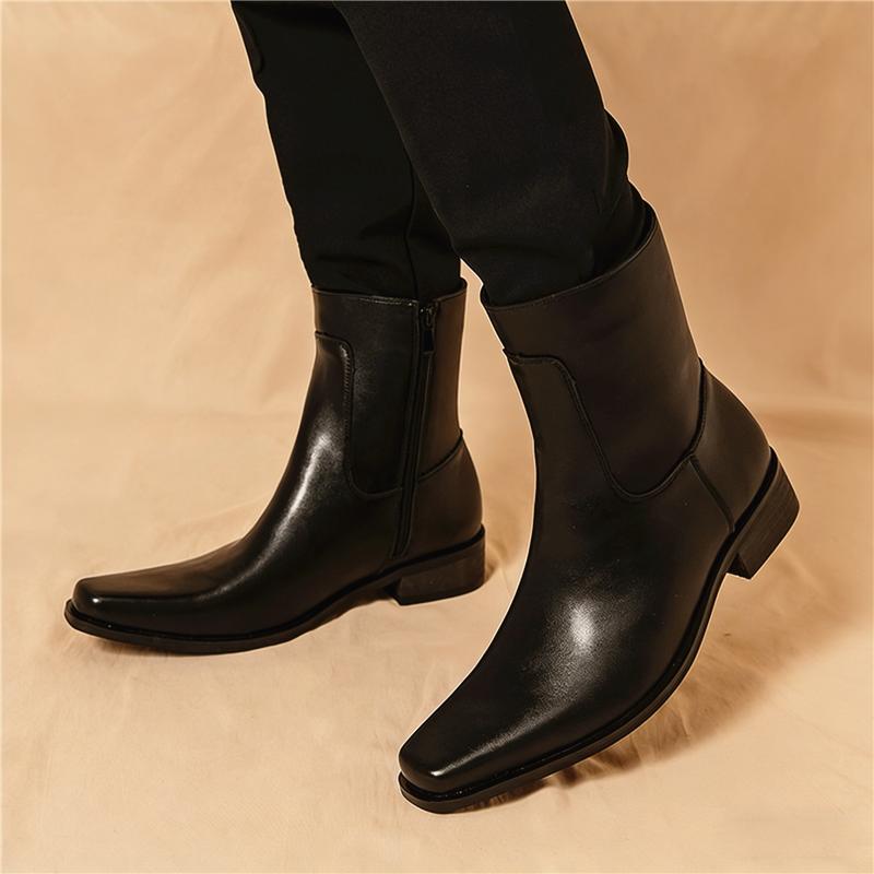 Luxury Fashion Designer New Men's Pointed Black Brown Patent Leather Casual Ankle Boot Male Winter High Tops Hoes Zapatos Hombre