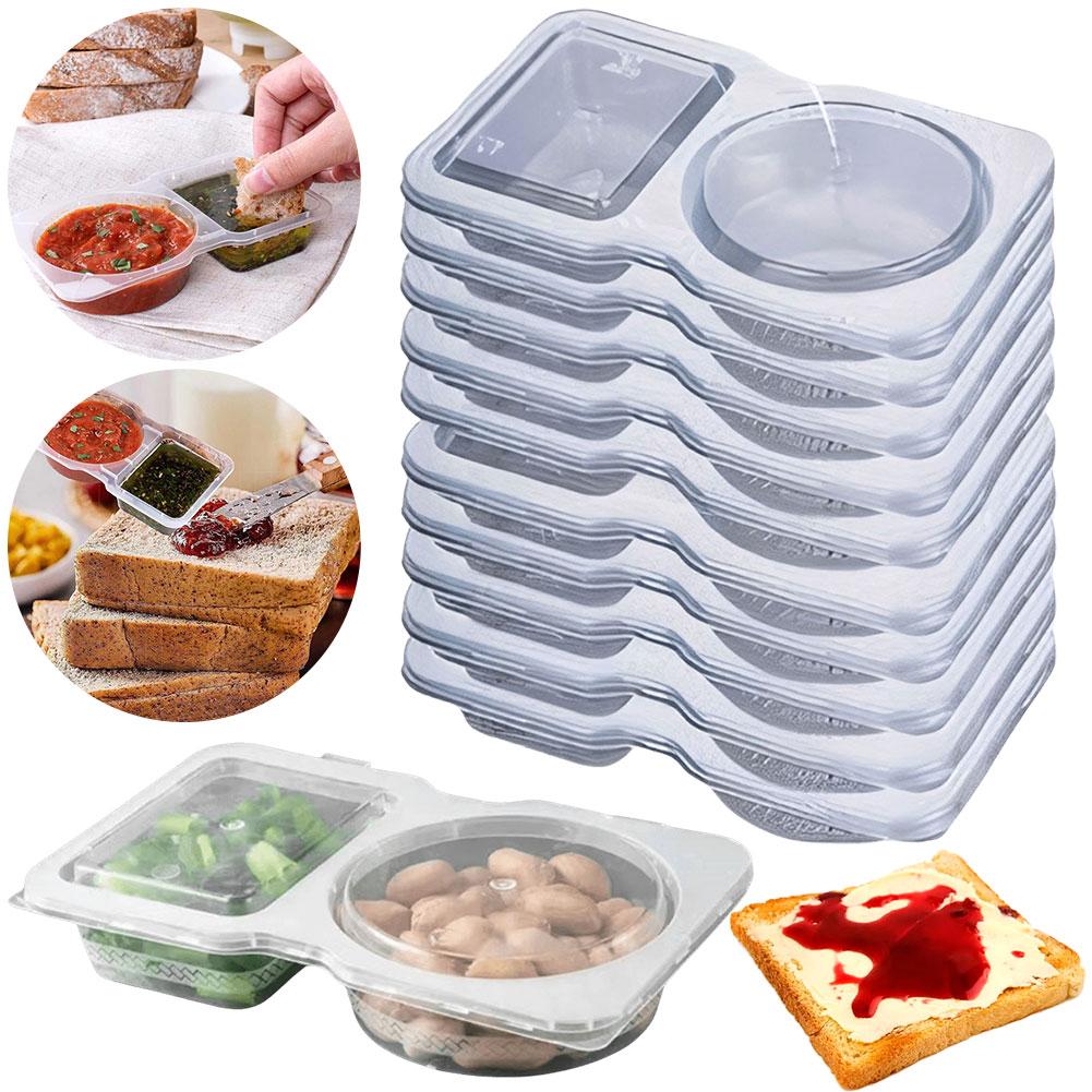 2 Compartment Transparent Dressing Containers with Lids Stackable Storage Snack Containers Disposable for Home School