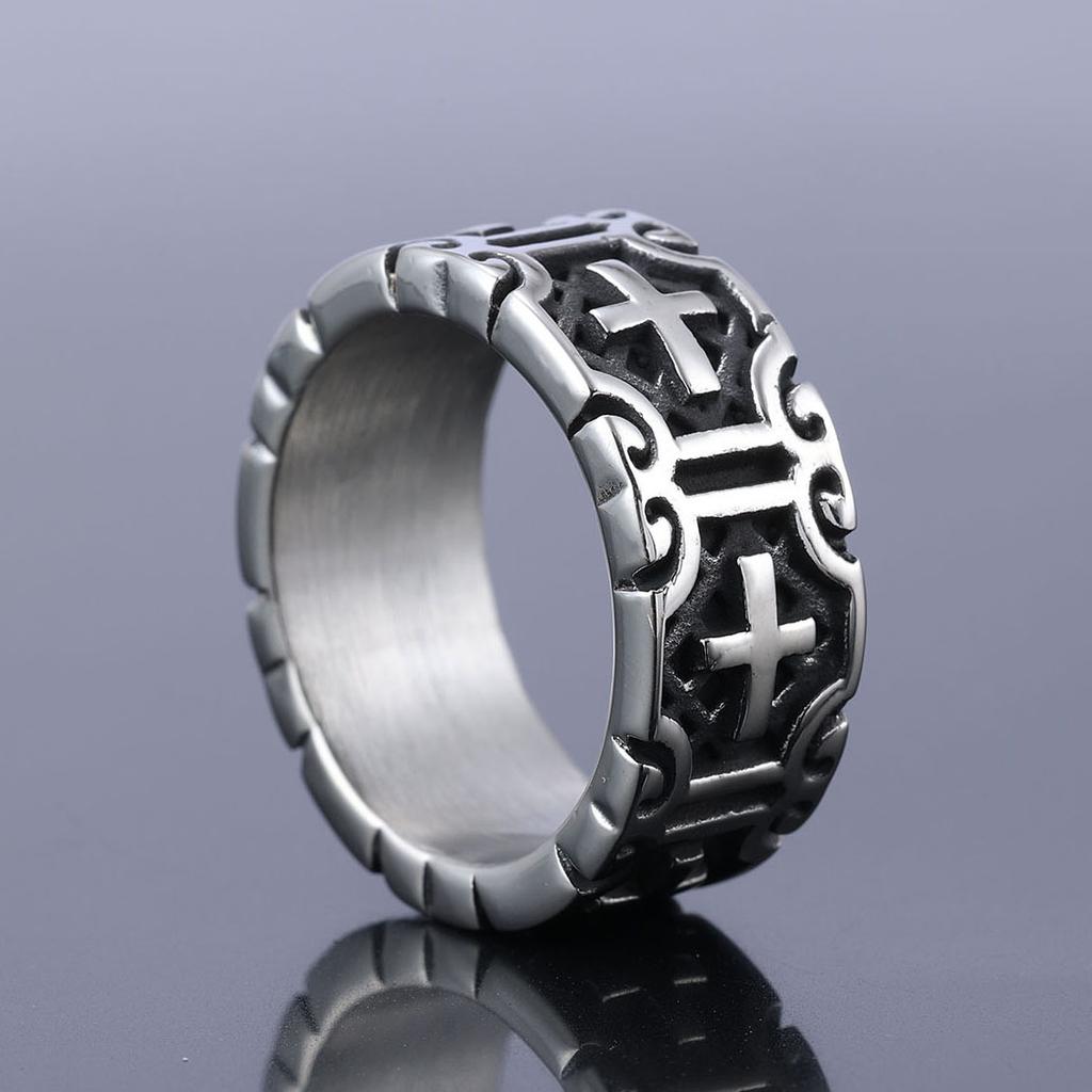 Stainless Steel Punk Style Cross Ring Unisex Gothic Jewelry
