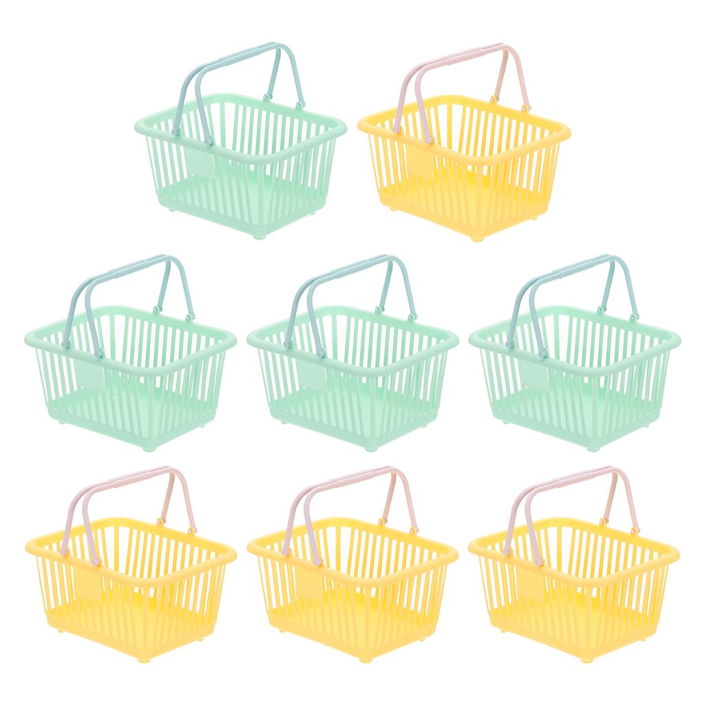 8 Stück Kleiner Plastikkorb Mini Aufbewahrungskorb Lebensmittel Winzige Einkaufskörbe mit Griff Organizer Gefiltertes Wasser für Spielzeug Snacks