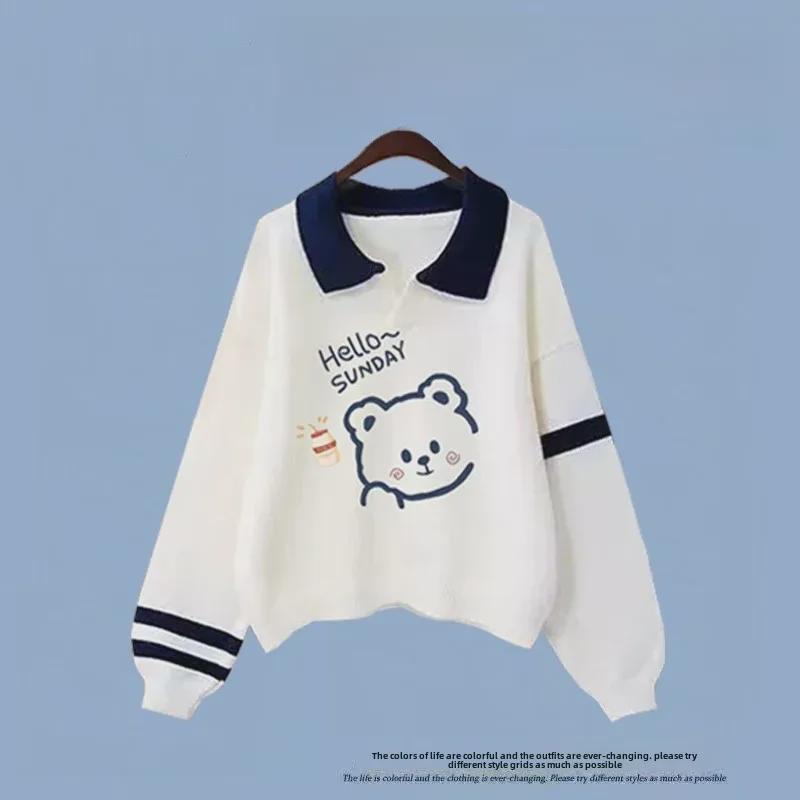 Bluză de fete în stil academic, falsă din două piese, cu guler polo, plus catifea pentru toamnă/iarnă - Top cu mâneci lungi pentru eleve de gimnaziu