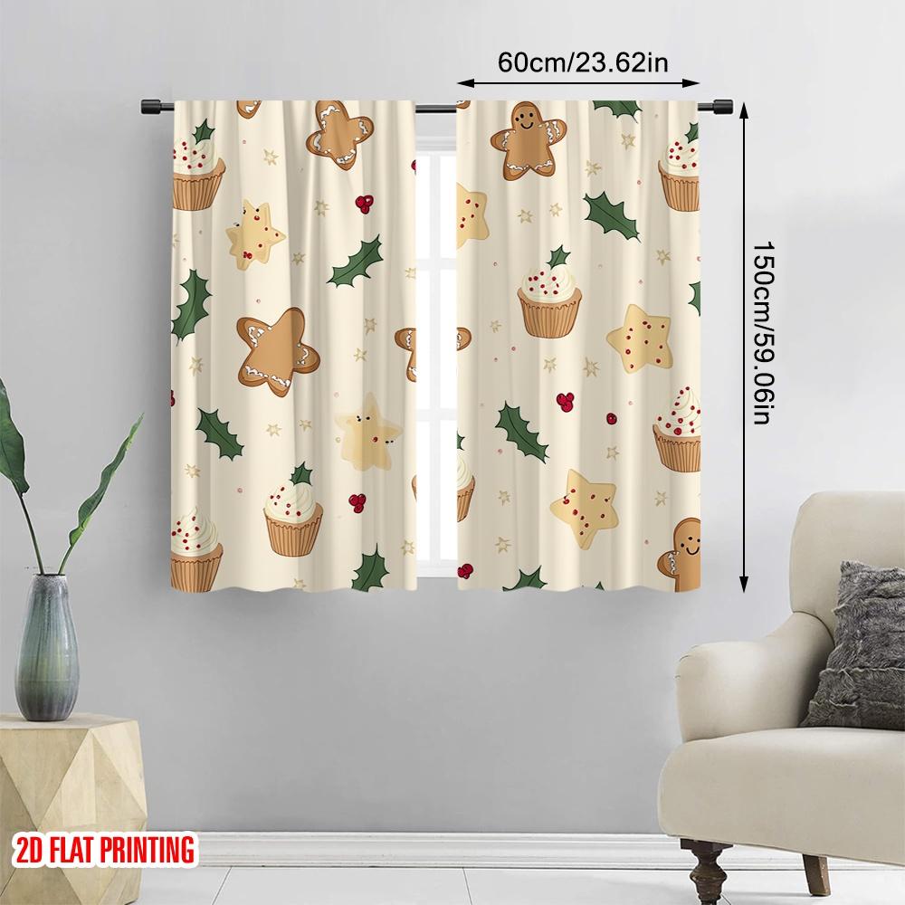 2 Stück, 2D-Flachdruckmuster Vorhänge Weihnachtsplätzchen Lebkuchen Sterne Muffins (4) Polyester Fabrik (ohne Stange) Vielseitig