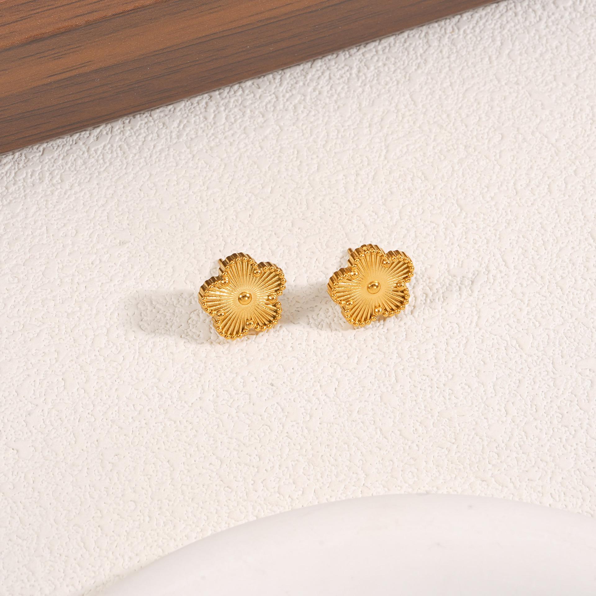 Двусторонние серьги-гвоздики из нержавеющей стали в виде пятилепесткового цветка для женщин золотой