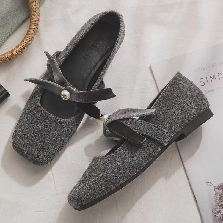 Sheepskin version~ Mary Jane shoes spring and autumn evening evening breeze gentle one pedal lazy with skirt woolen single shoes women's flat bottom