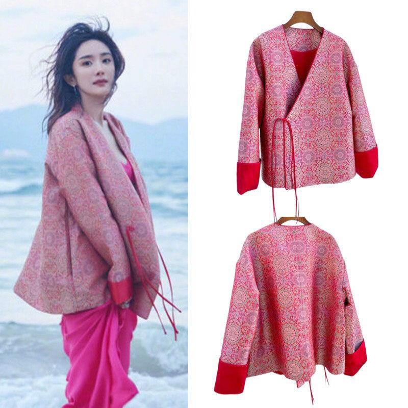 

Новый красный новый китайский стиль женская одежда верхняя часть весна осень и зима ханьфу улучшенный жаккардовый свободный пальто S recommends 80-50kg