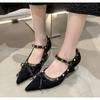 Retro Designer Red Bowknot Heel Women Shoes Pointed Toe Rivet Pumps Stripper Party Fotwear Female Wedges Mary Jane Shoes
