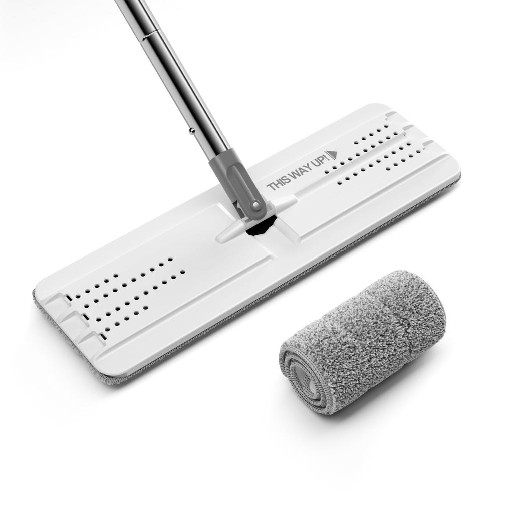 JOYMOOP Flat Microfiber Mop for Floor Cleaning Wall Cleaning cm Mop Handle Flexible 33 cm Flat Head with Microfiber Mop Pad White Mop, 125.5 -
