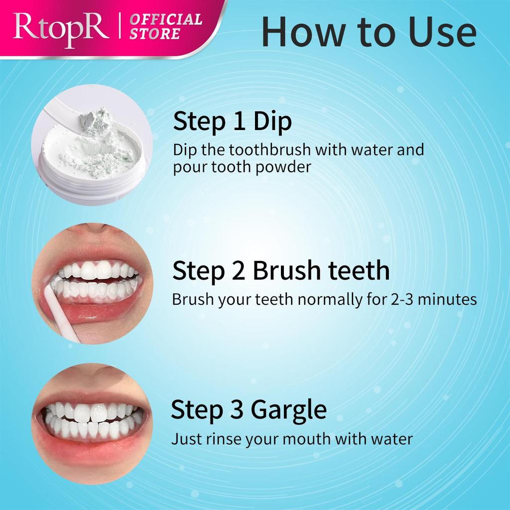 RtopR Teeth Whitening Powder Gentle Activated Mint Extract Teeth Whitening Natural Teeth Bleaching