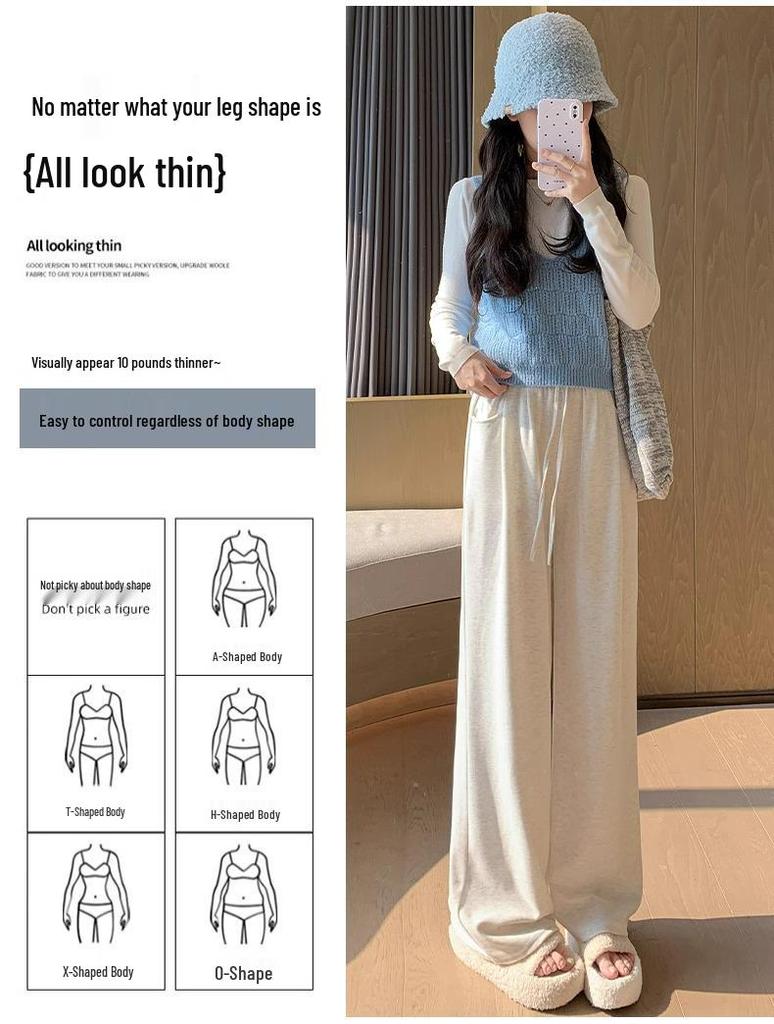High-Waisted Wide-Leg Soft Puff Puff Glutinous Pants for Women, Spring and Autumn Casual Style