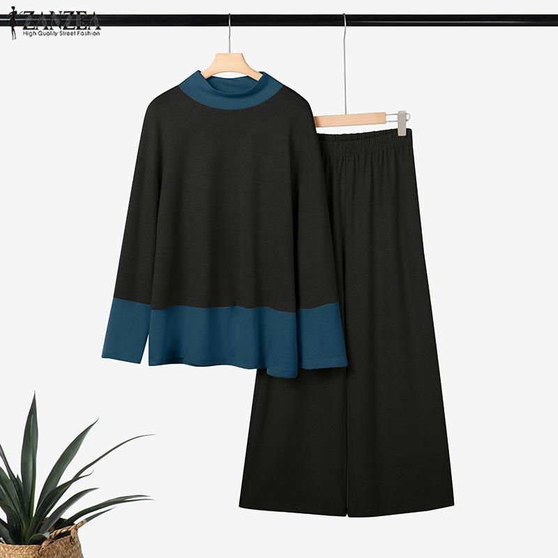 ZANZEA Women Long Sleeve Pullover Blouse and Pants Casual Two Piece Suit Sets